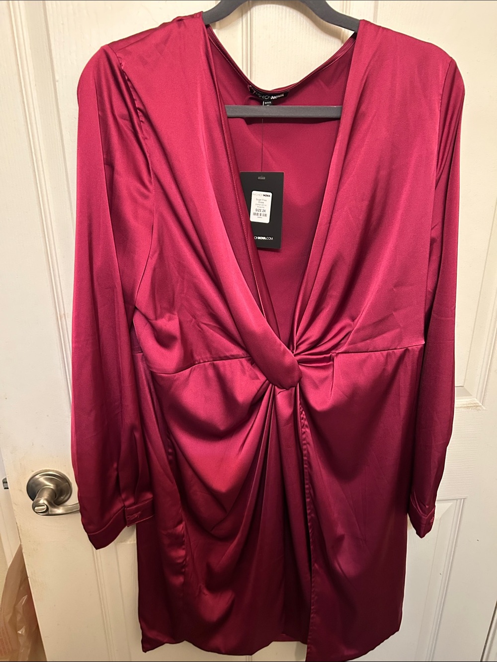 Fashion Nova Berry Satin Twist-Front Robe